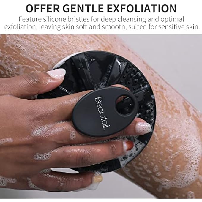 BEAUTAIL Silicone Body Scrubber Shower Bath Brush, More Hygienic Than Traditional Loofah, Lather Nicely, Long Lasting, Gentle Exfoliating for Women Men Baby Sensitive Skin, 1 Pack, Black - Image 3